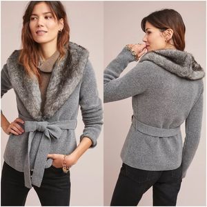 Anthropologie Gray Faux Fur Collar Pea Coat